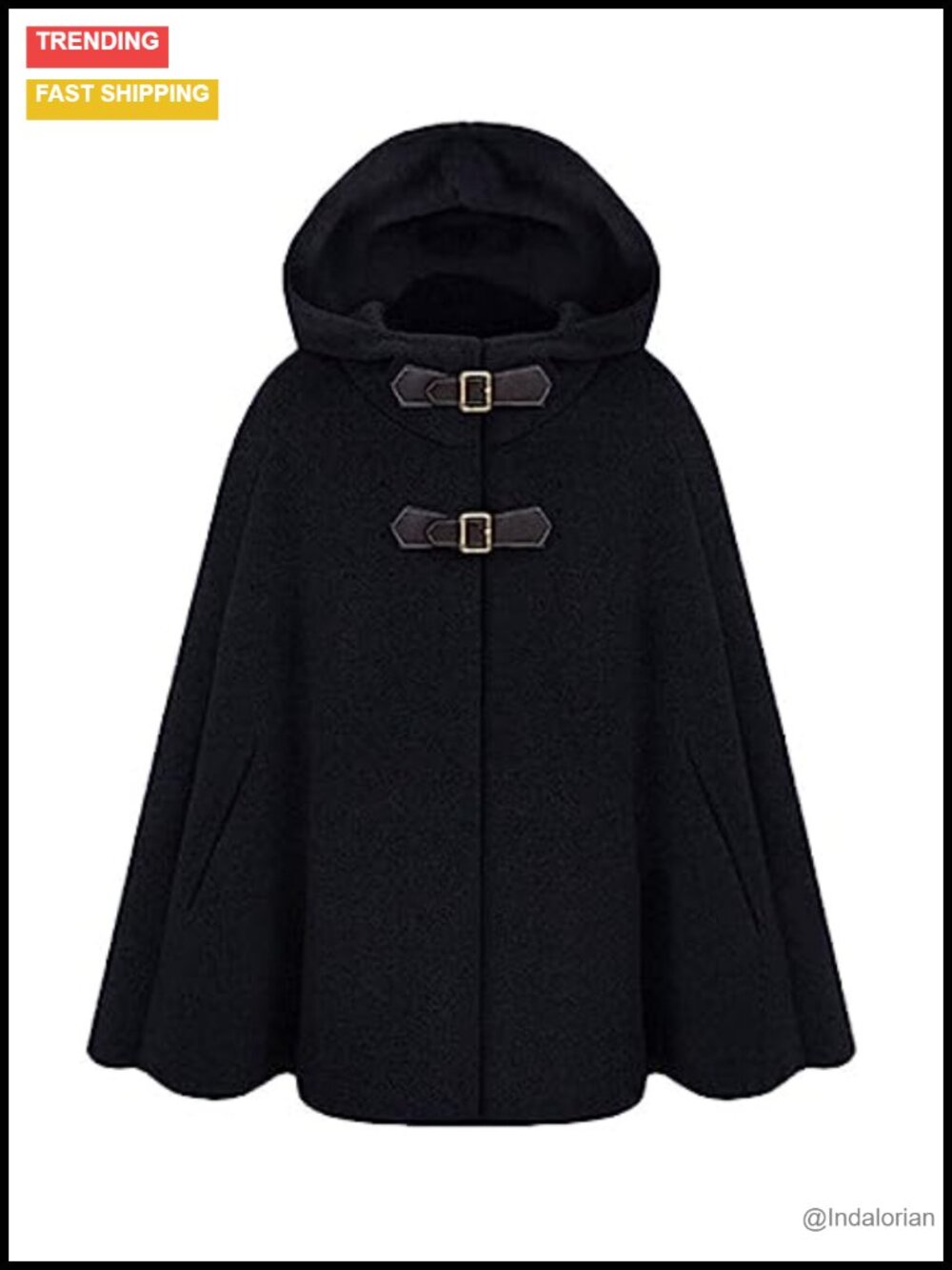 Women's Wool Blend Hooded Cape Poncho with Buckle Closure